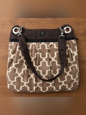 1154 LILL Studio Brown and Cream Geometric Shoulder Tote